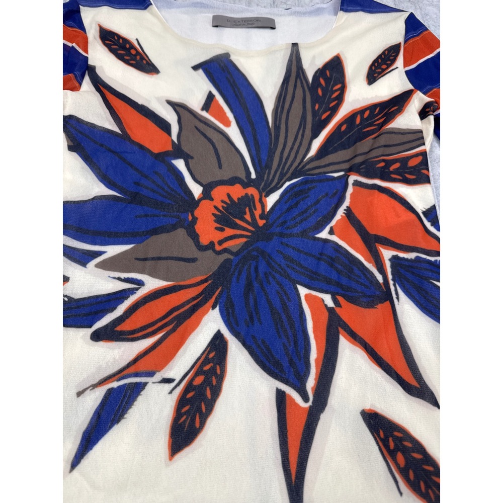 D.‎ Exterior Italy Floral Stripe Knit Top Blue Orange Cream Size M 48655